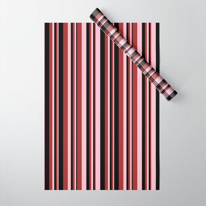 Pink, Brown & Black Colored Striped Pattern Wrapping Paper