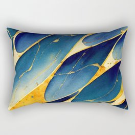 Elegant Blue and Gold Marble Pattern Rectangular Pillow