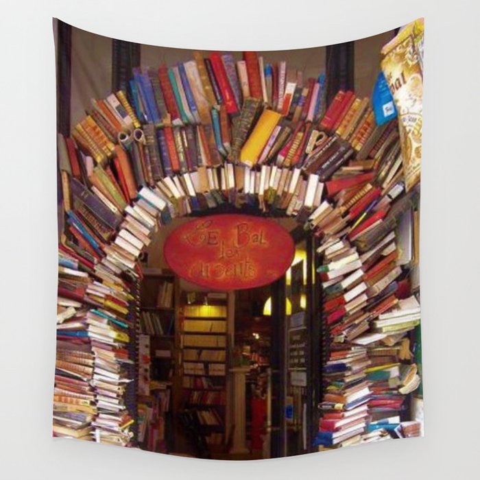 Books Store Front Doorway of Books and Novels Wall Tapestry