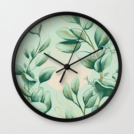 Soft Green Wild Herbs Folk Garden Wall Clock