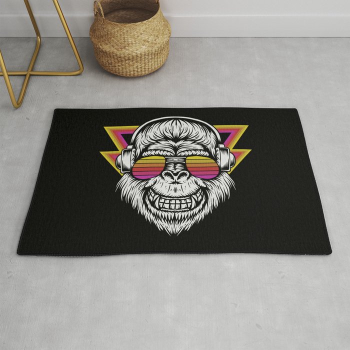 Angry Retro Gorilla Music Monkey Illustration Rug