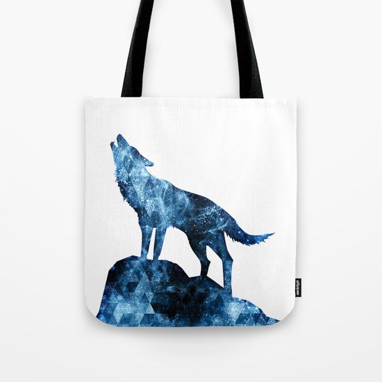 Howling Wolf blue sparkly smoke silhouette Tote Bag