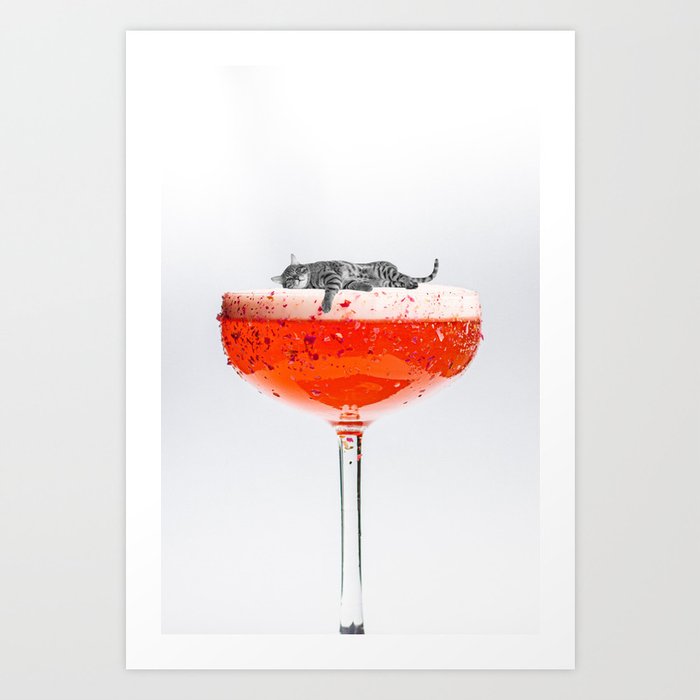 03_Cat in colorful cocktail Art Print