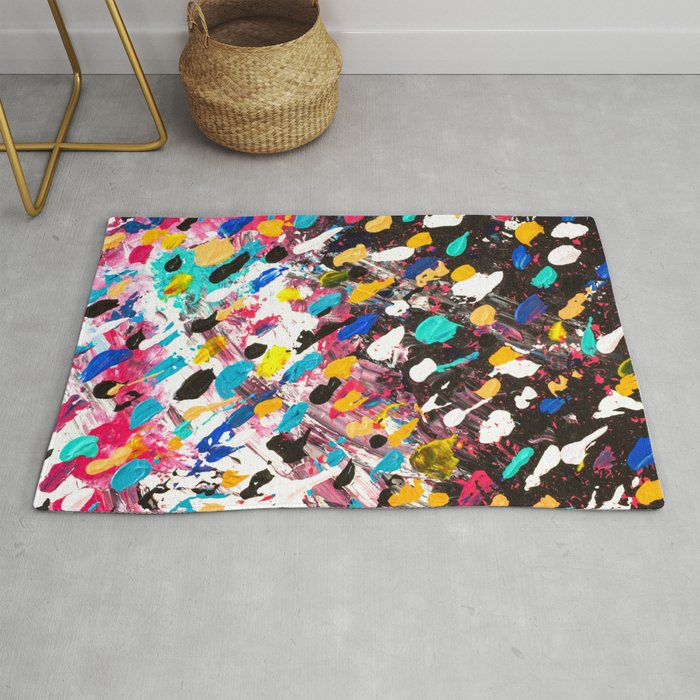Abstract Bright Colorful Pink Purple Multicolor Rainbow Polka Dots Acrylic Painting Rug By Girlytrend