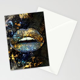 Gold Lips Art Mouth Pop Art Marble lips artwork modern art luxury glamour lips Stationery Card