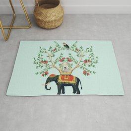 Chinoiserie Indian Elephant & Monkey Exotic Floral Area & Throw Rug