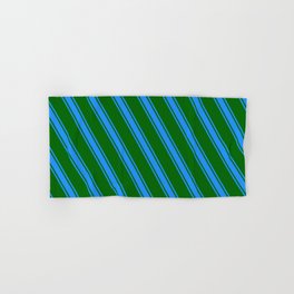[ Thumbnail: Dark Green and Blue Colored Lines Pattern Hand & Bath Towel ]