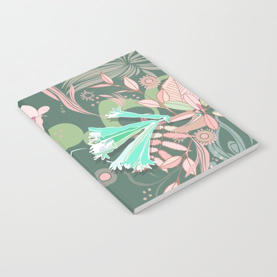 Hummingbird leaf tangle, green pale pink Notebook