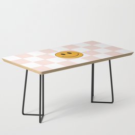 Smiley Face Pink & White Checker Pattern Coffee Table