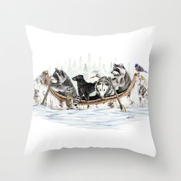 " Critter Canoe " wildlife rowing up river Throw Pillow