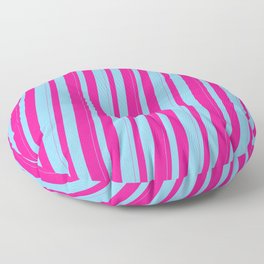 [ Thumbnail: Sky Blue & Deep Pink Colored Striped Pattern Floor Pillow ]