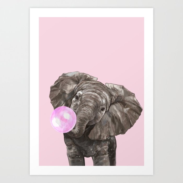 Baby Elephant Blowing Bubble Gum Art Print