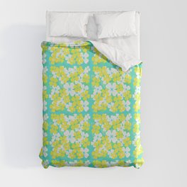 Retro Desert Flowers Yellow on Turquoise Duvet Cover