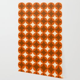 70s Retro Star Pattern in Orange, Brown & Cream Wallpaper