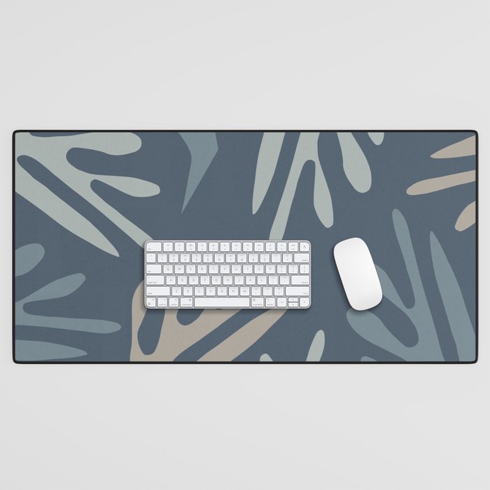Ailanthus Cutouts Abstract Pattern in Neutral Blue Grey Tones Desk Mat