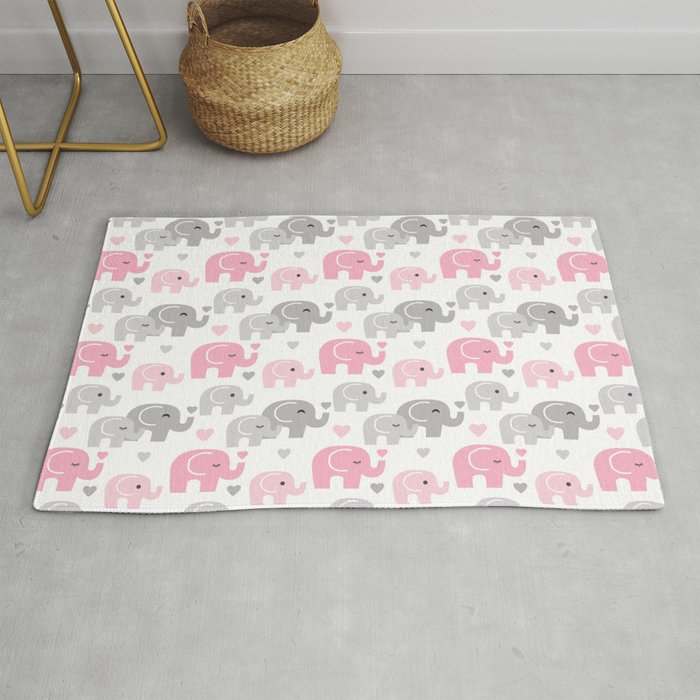Pink Gray Elephant Baby Girl Nursery, Gray Nursery Rug