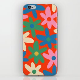 Daisy Time Colorful Retro Floral Pattern on Red iPhone Skin