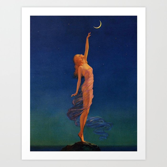 Reaching for the moon female portrait painting by Edward Mason Eggleston Art Print