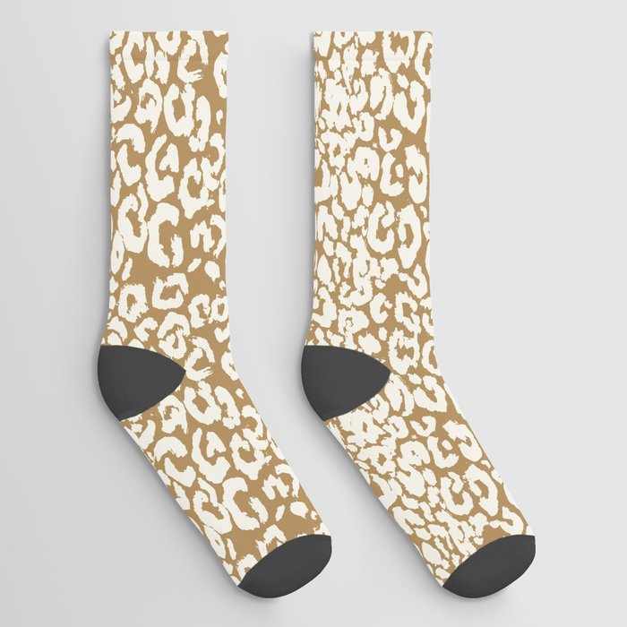 Antique White Leopard Print on Gold Brown Socks