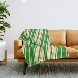 [ Thumbnail: Beige & Forest Green Colored Pattern of Stripes Throw Blanket ]