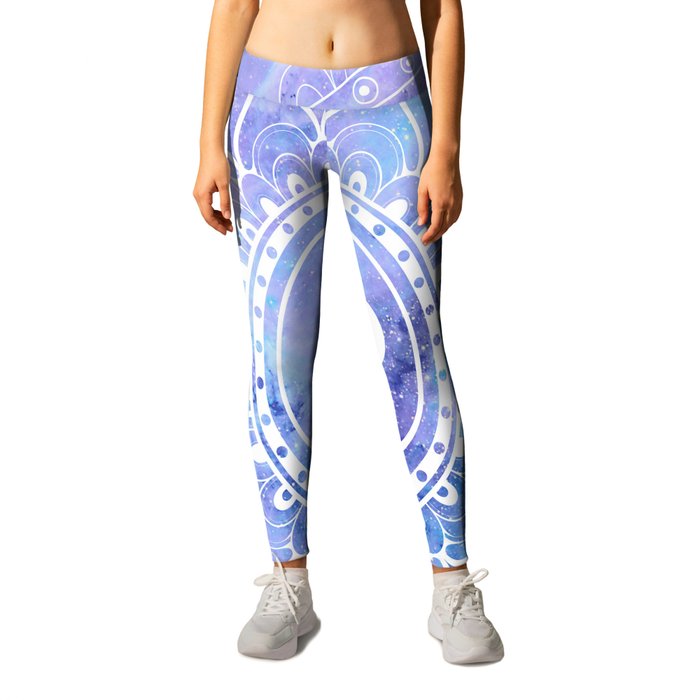 Om Mandala Lavender Periwinkle Blue Galaxy Space Leggings