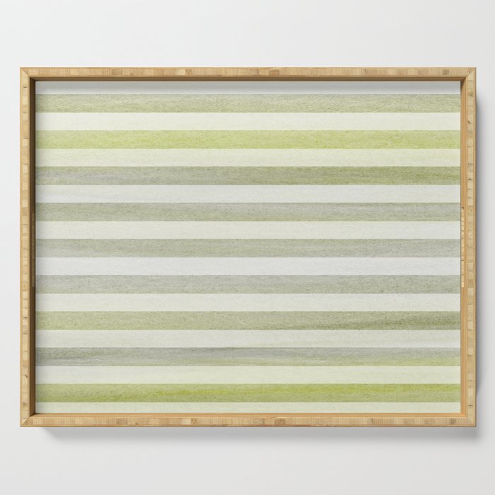 Green and Gray Soft Stripes Pattern Serving Tray