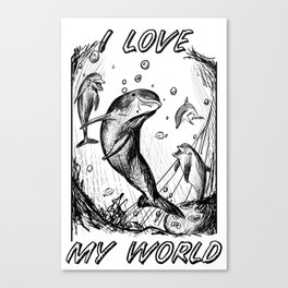 Dolphins - I love my world Canvas Print