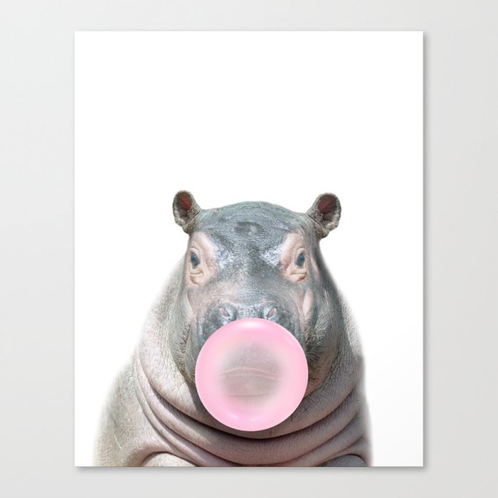 Baby Hippo Blowing Bubble Gum Print by Zouzounio Art Canvas Print