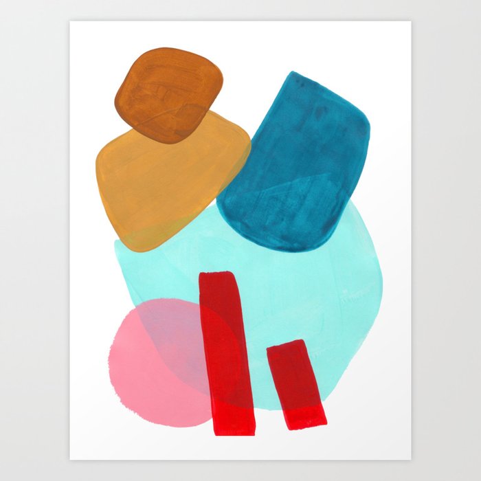 Minimalist Abstract Fun Midcentury Colorful Shapes Teal Blue