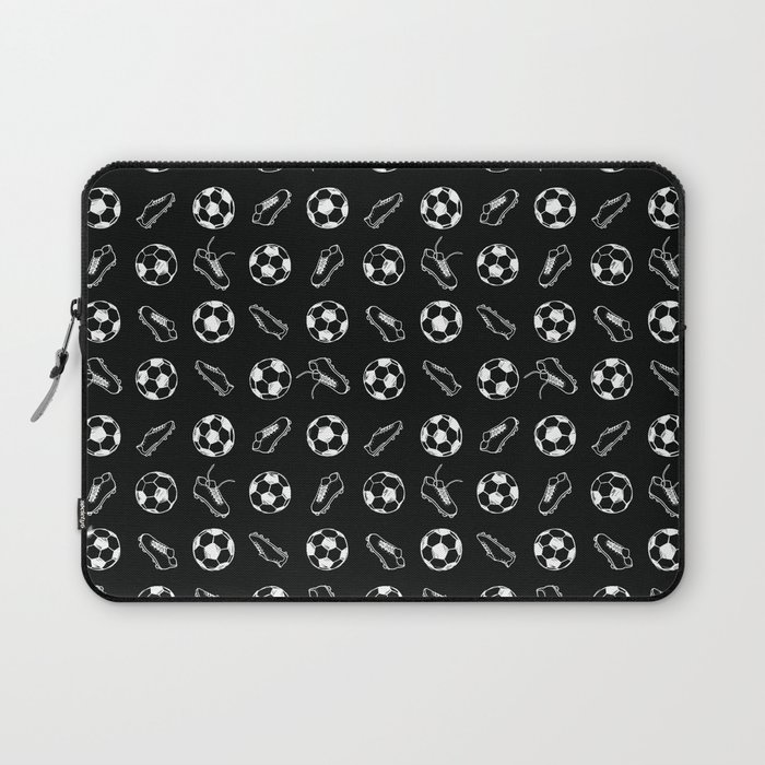 Soccer balls and boots doodle pattern. Digital Illustration Background Laptop Sleeve