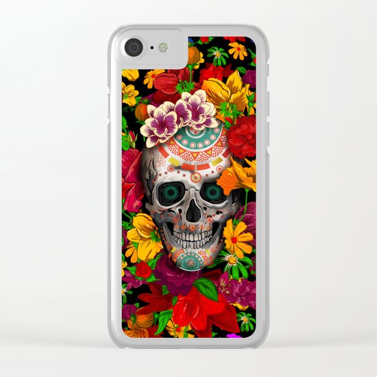 Day of the dead sugar skull flower iPhone 4 4s 5 5c 6, ipod, ipad, pillow case Clear iPhone Case