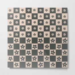 Abstract Floral Checker Pattern 12 in Tan Black Metal Print