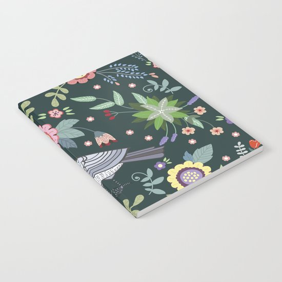 Pattern with beautiful bird in flowers Notebook