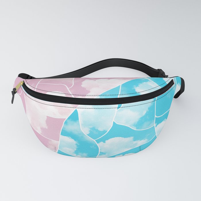Mosaic Pattern with White Clouds on Pink and Blue Sky Fanny Pack