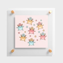 Jumping Cowboy Frogs, Cute Happy Frog with Hat Fun Pattern Floating Acrylic Print