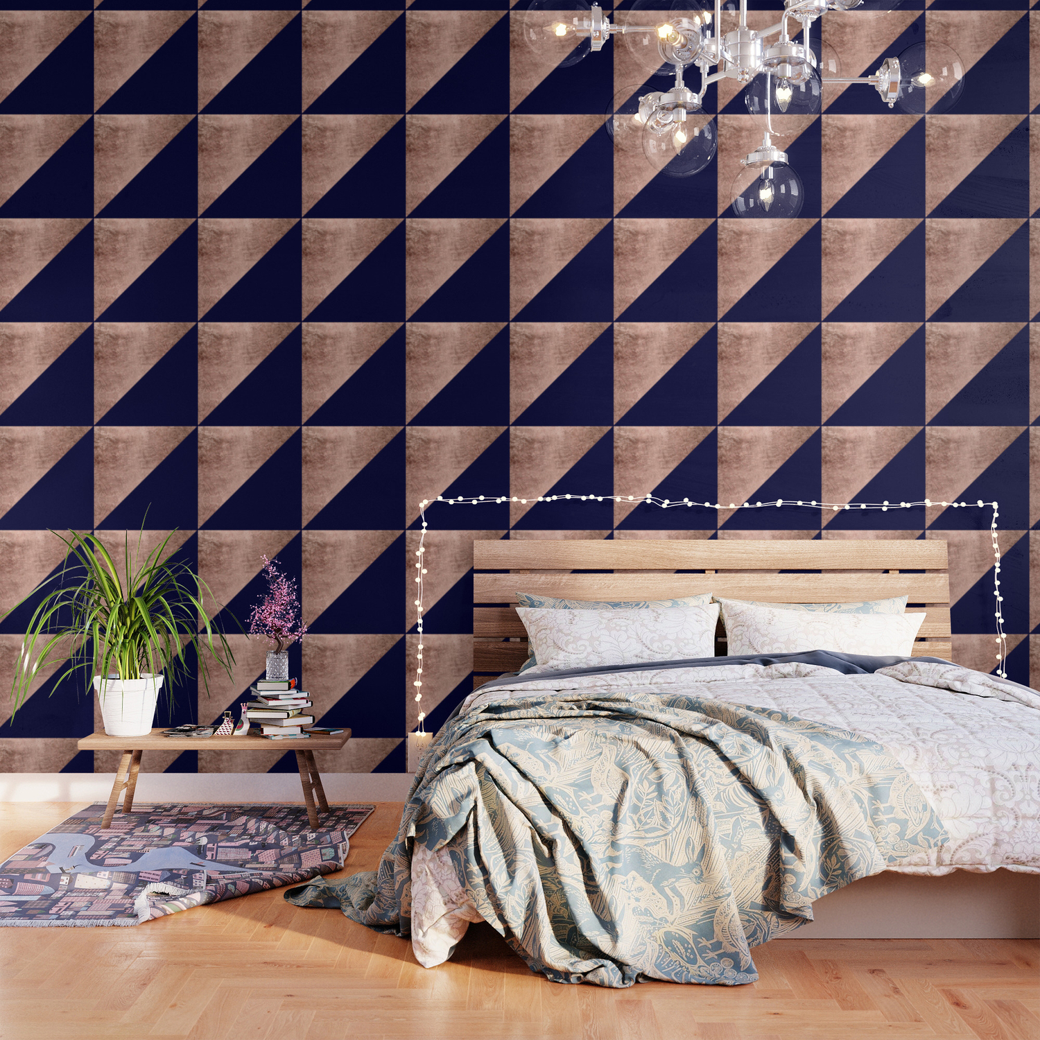 Minimalist rose gold navy blue color block geometric Wallpaper by Girly  Trend by Audrey Chenal | Society6