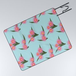 Pink Flowering Gum Australian Native Flora Corymbia Ficifolia Floral on Mint Background Picnic Blanket