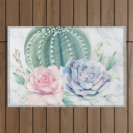 Cactus Rose Succulent on Marble by Nature Magick Outdoor Rug