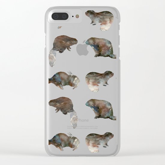 Beaver Pattern Clear iPhone Case