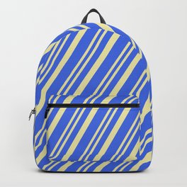 [ Thumbnail: Royal Blue & Pale Goldenrod Colored Stripes/Lines Pattern Backpack ]