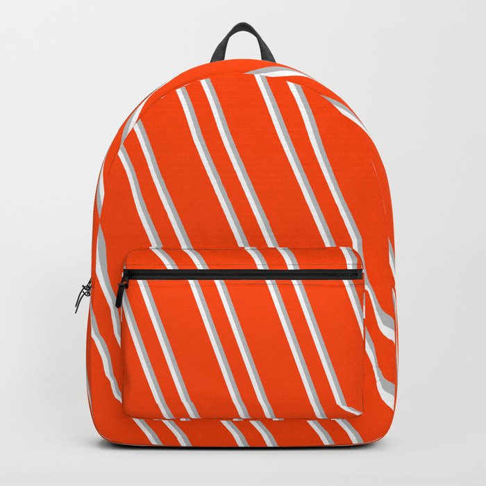 Red, Grey, and White Colored Striped/Lined Pattern Backpack