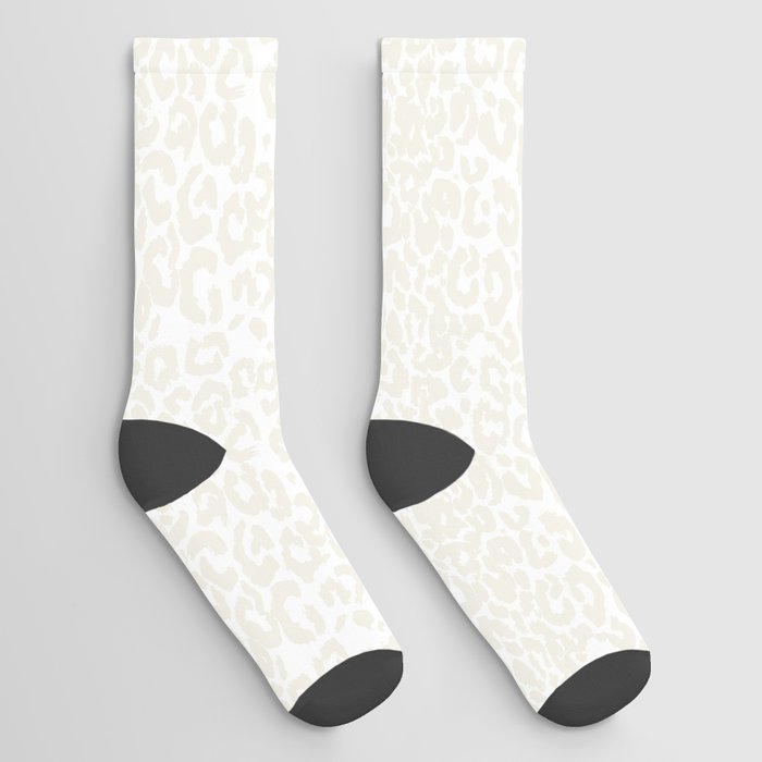Antique White Leopard Print on White Socks