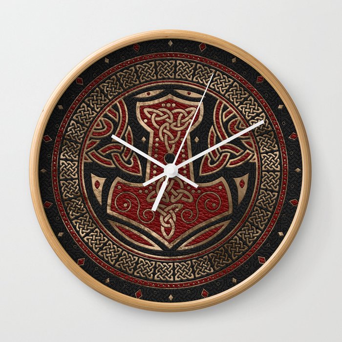 The hammer of Thor Black Red Leather and gold Wall Clock