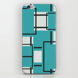 Aqua - Teal - Turquoise, Black and Off White Modern Square Mosaic Shape Pattern iPhone Skin