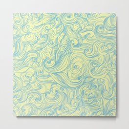 Japanese Waves Pattern - Blue and Yellow Metal Print
