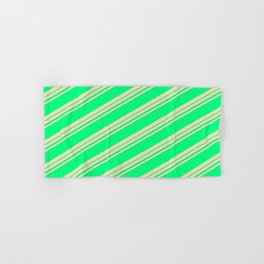 [ Thumbnail: Tan & Green Colored Striped Pattern Hand & Bath Towel ]