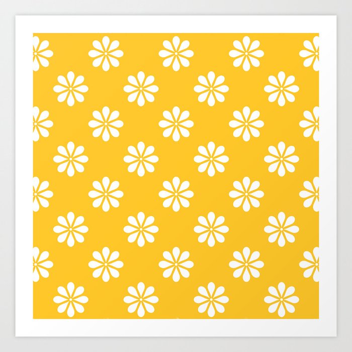 Sweet Yellow And White Contemporary Modern Flower Pattern Art Print