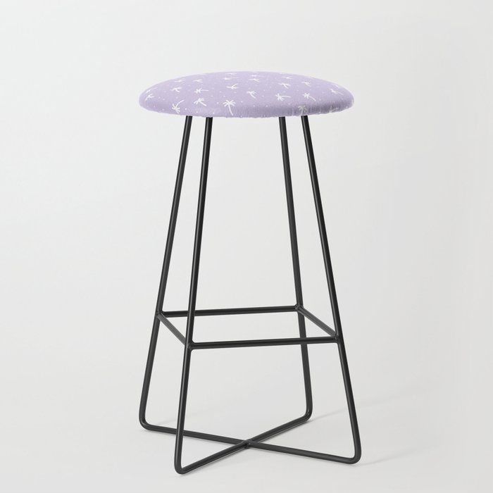 Lilac And White Doodle Palm Tree Pattern Bar Stool