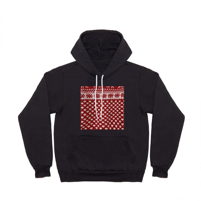 Red Xmas White Hearts Pattern  Hoody