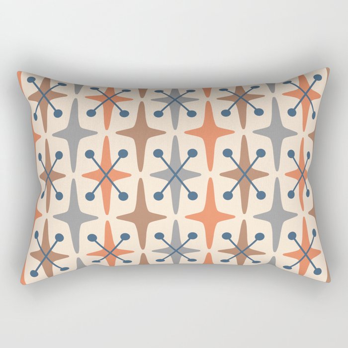 Mid Century Modern Pattern 941 Googie Autumn Orange Brown Gray and Blue Rectangular Pillow